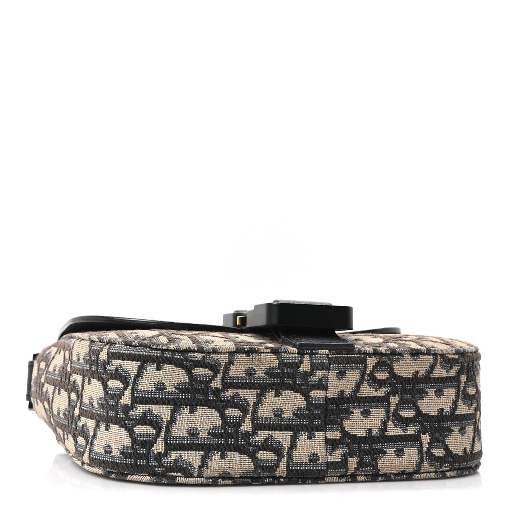 Grained Calfskin Oblique Mini Saddle Messenger Bag With Flap Beige Black