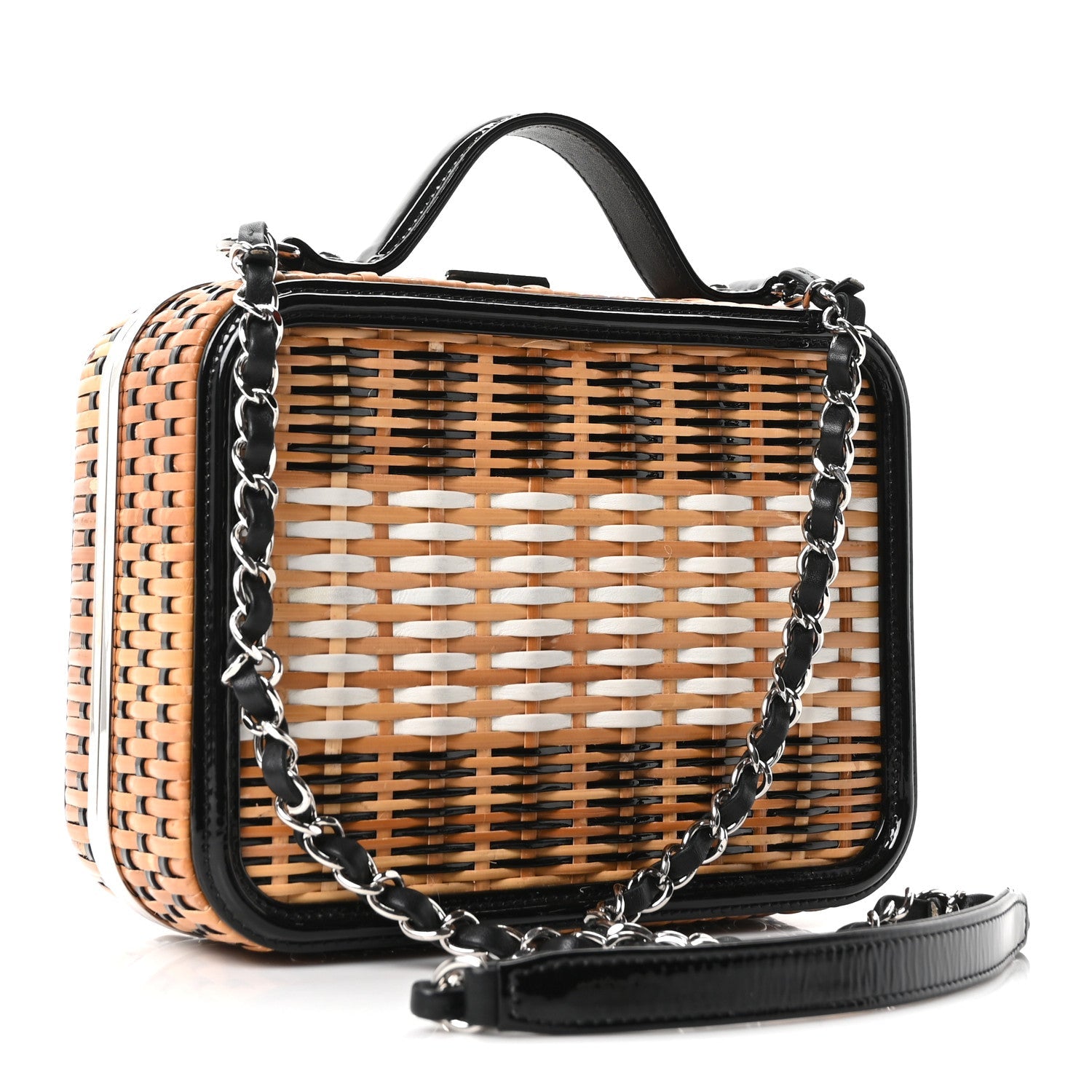 Raffia Patent Medium CC Filigree Vanity Case Black