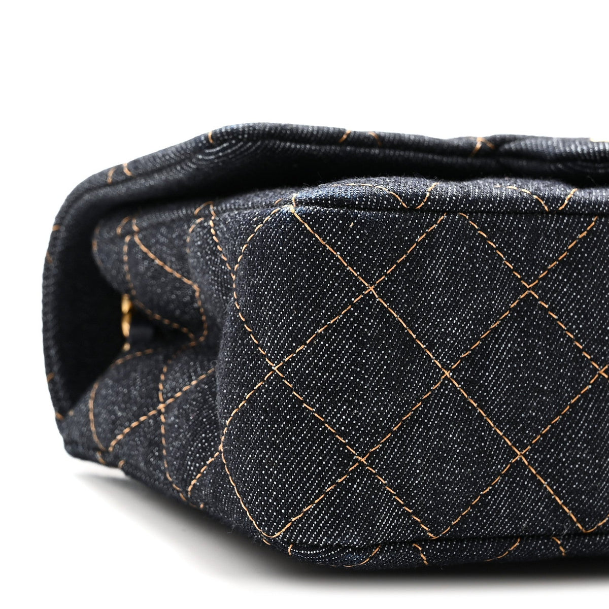 Denim Quilted Mini Rectangular Flap Dark Blue Orange