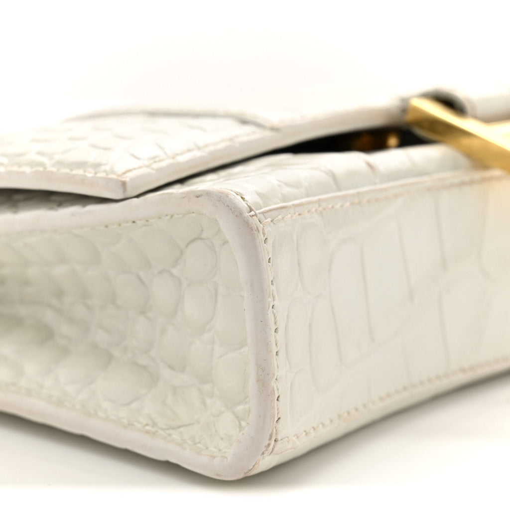 Shiny Calfskin Crocodile Embossed Hourglass Chain Bag White