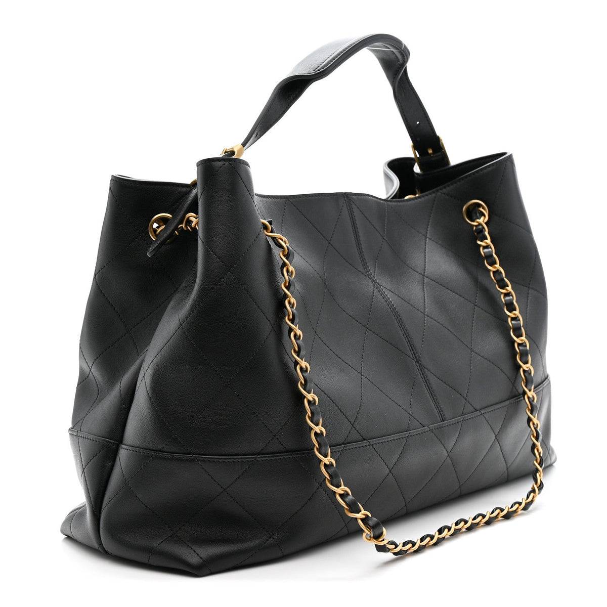 Calfskin Stitched Large Shopping Bag Black