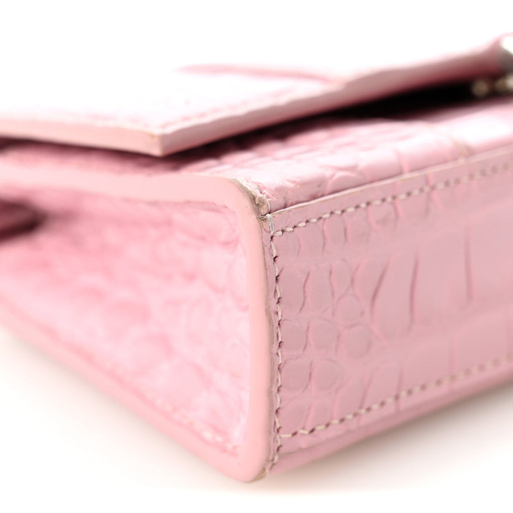Shiny Calfskin Crocodile Embossed Hourglass Chain Bag Powder Pink