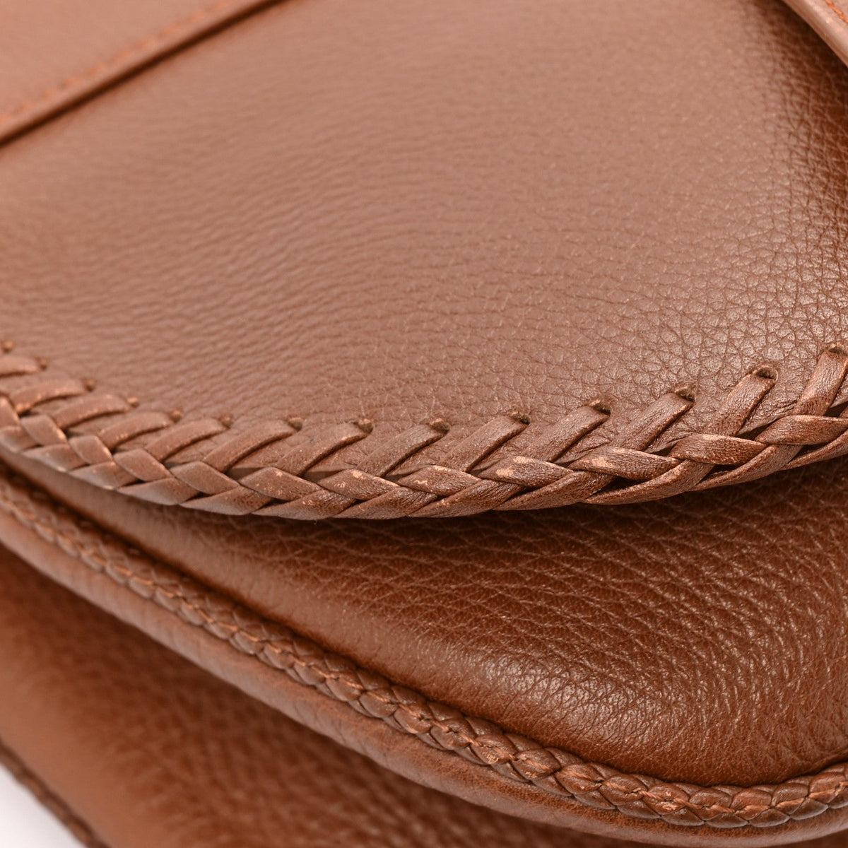 Pebbled Calfskin Braided Gaucho Saddle Handle Bag Brown