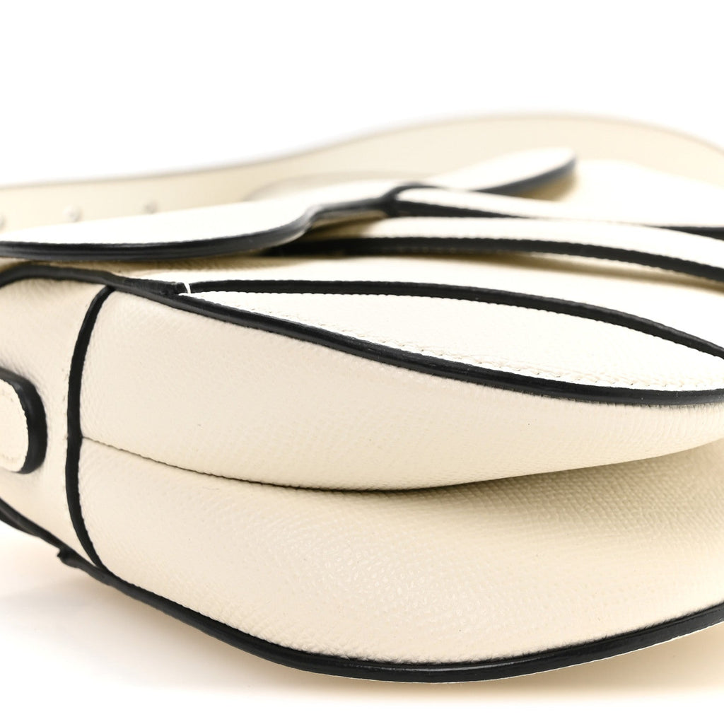 Grained Calfskin Mini Saddle Bag With Strap White