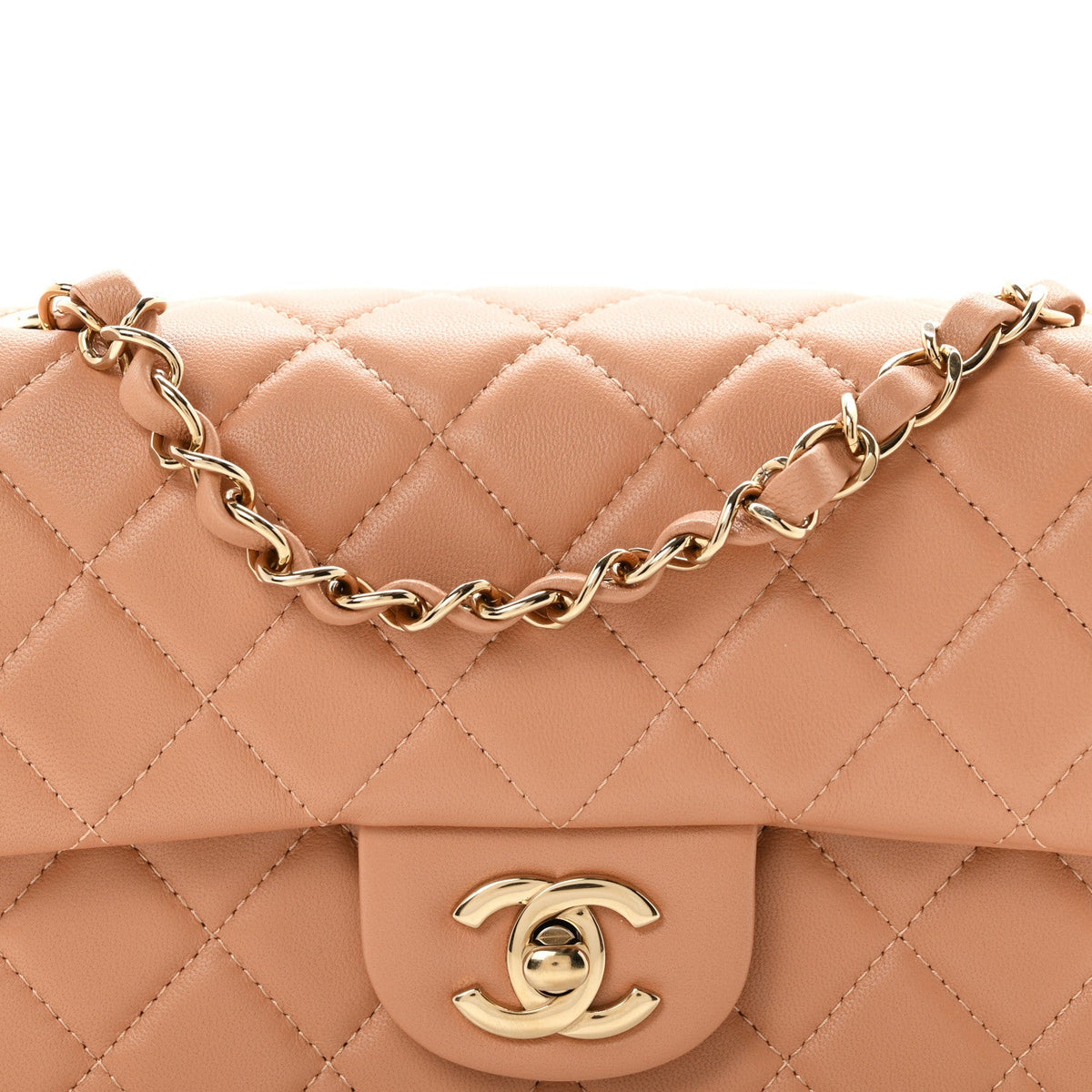 Lambskin Quilted Mini Rectangular Flap Dark Beige