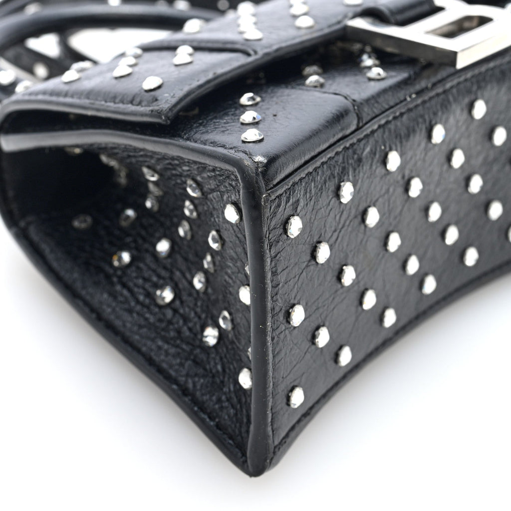 Strass Suede Hourglass Top Handle Bag XS Black Jet