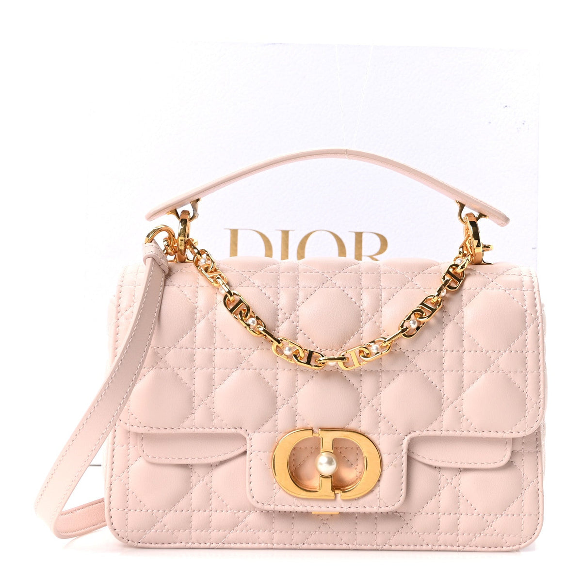 Lambskin Cannage Small Jolie Top Handle Bag Rose Poudre