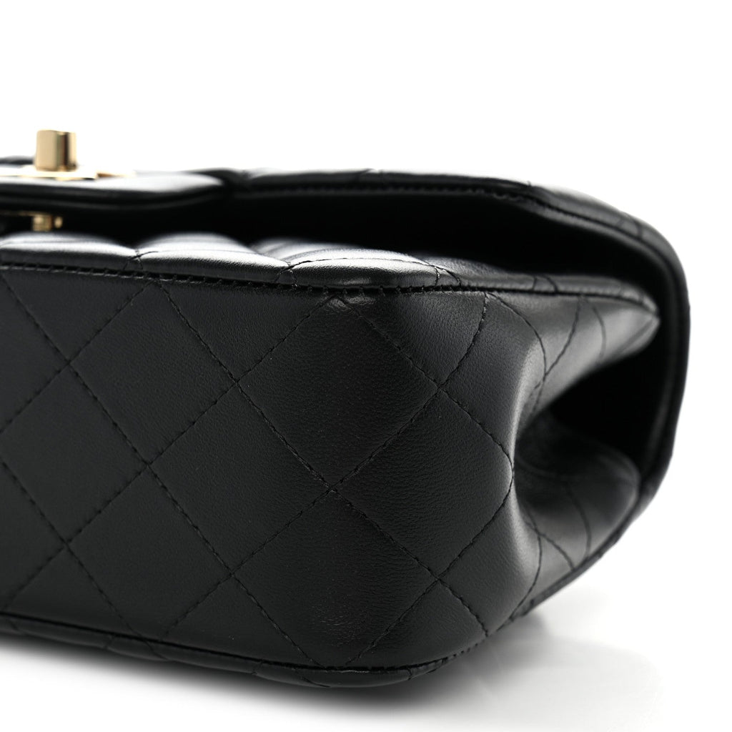 Lambskin Quilted Mini Top Handle Rectangular Flap Black