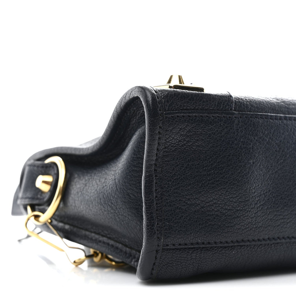 Chevre Gold Metallic Edge Hardware Mini City  Bleu Nuit Dark Sea