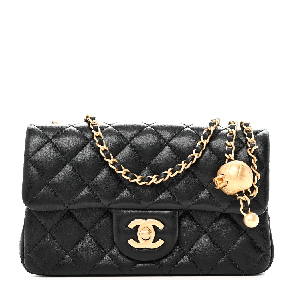 Lambskin Quilted Mini Rectangular Pearl Crush Flap Black