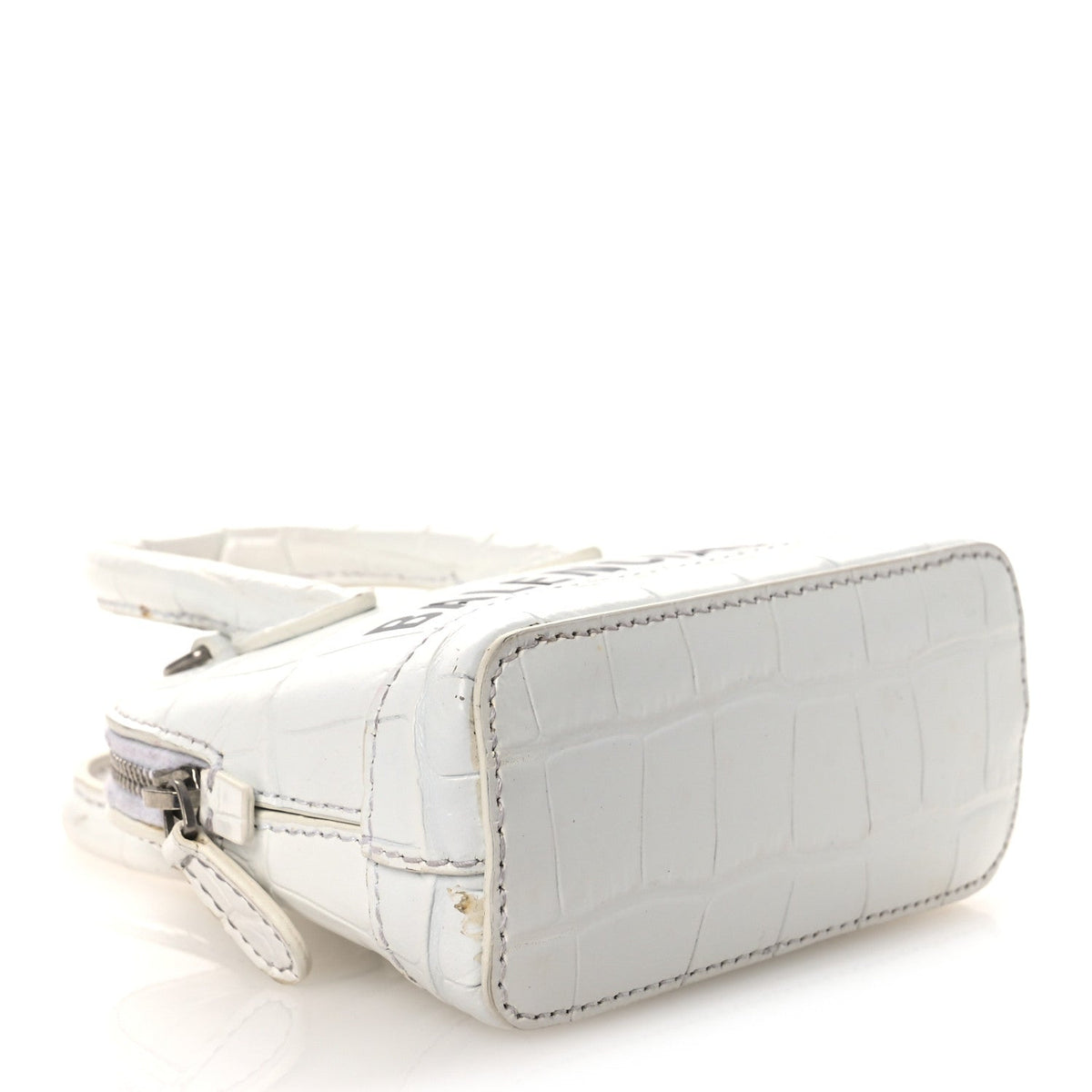 Calfskin Logo Crocodile Embossed Mini Ville Top Handle Bag White Black
