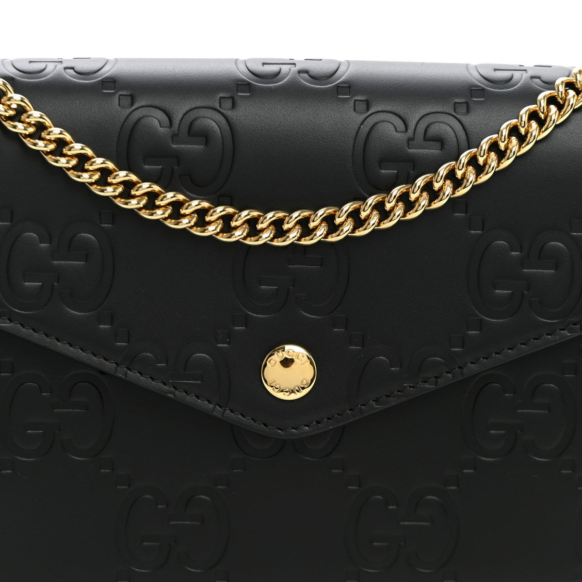 Calfskin GG Debossed Chain Wallet Black