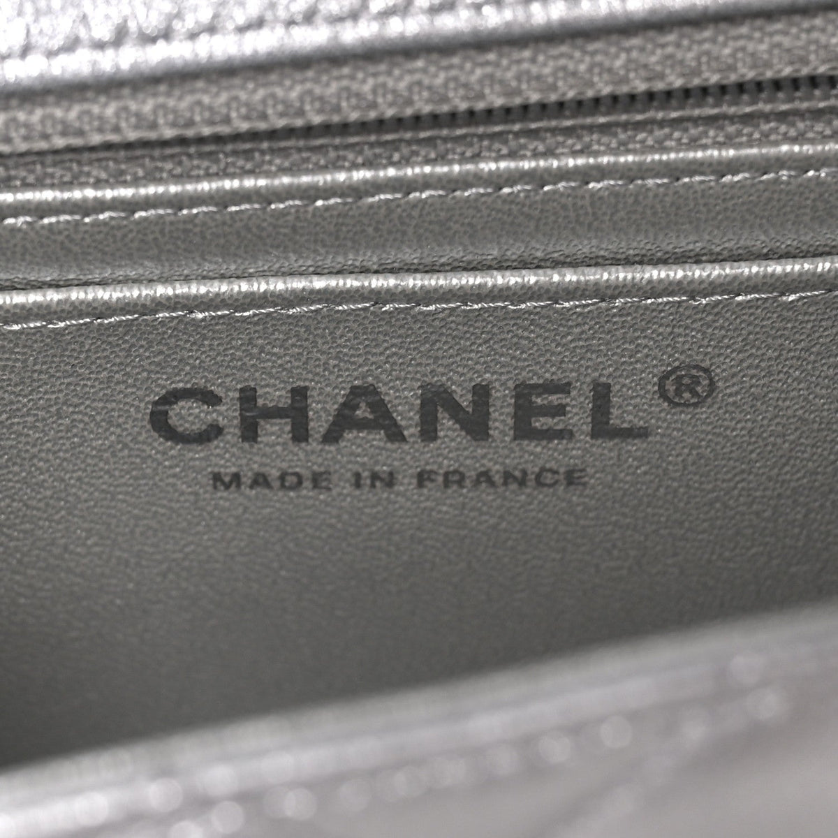 Metallic Lambskin Quilted Mini Rectangular Flap Silver