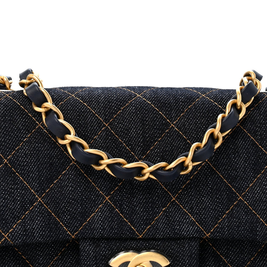 Denim Quilted Mini Rectangular Flap Dark Blue