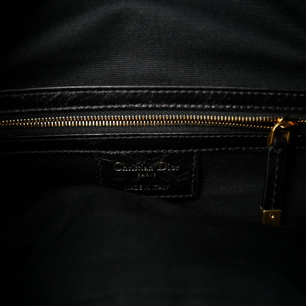 Crinkled Calfskin Macrocannage Small D-Journey Bag Black