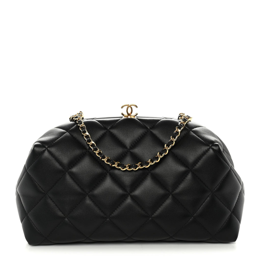 Lambskin Quilted Clutch With Chain Black