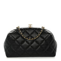 Lambskin Quilted Clutch With Chain Black