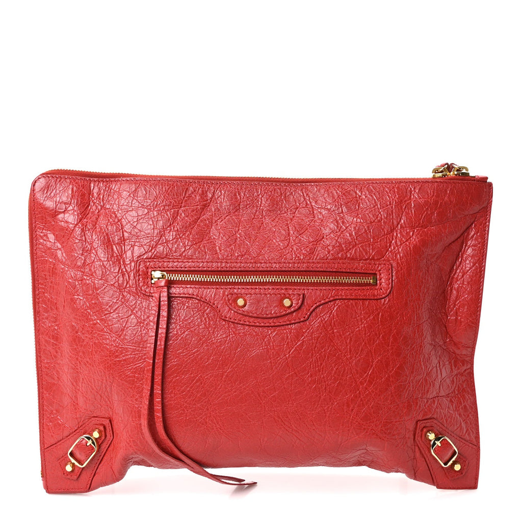 Agneau Arena Classic Gold Hardware Small Pouch Rouge Groseille