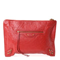 Agneau Arena Classic Gold Hardware Small Pouch Rouge Groseille
