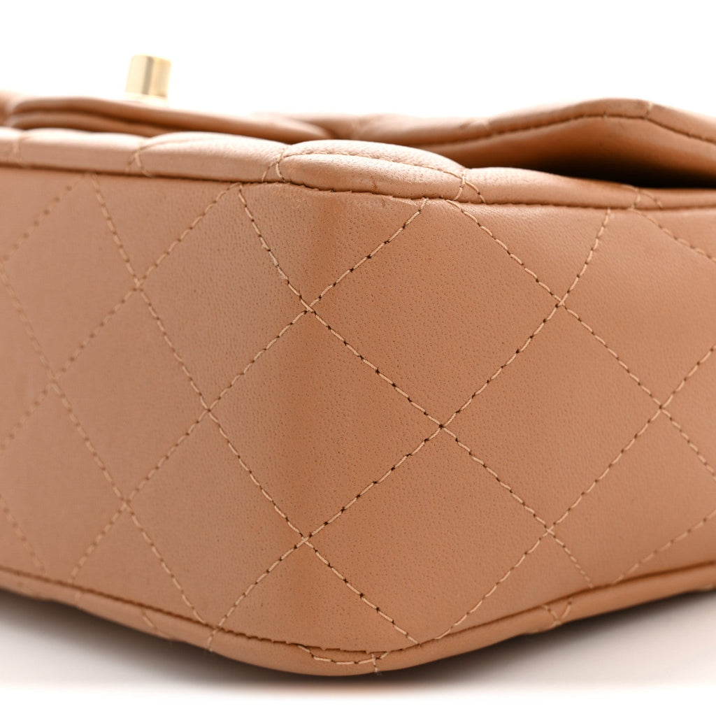 Lambskin Quilted Mini Top Handle Rectangular Flap Dark Beige