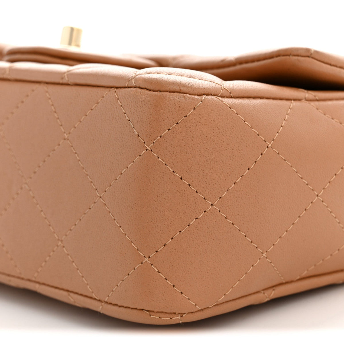 Lambskin Quilted Mini Top Handle Rectangular Flap Dark Beige