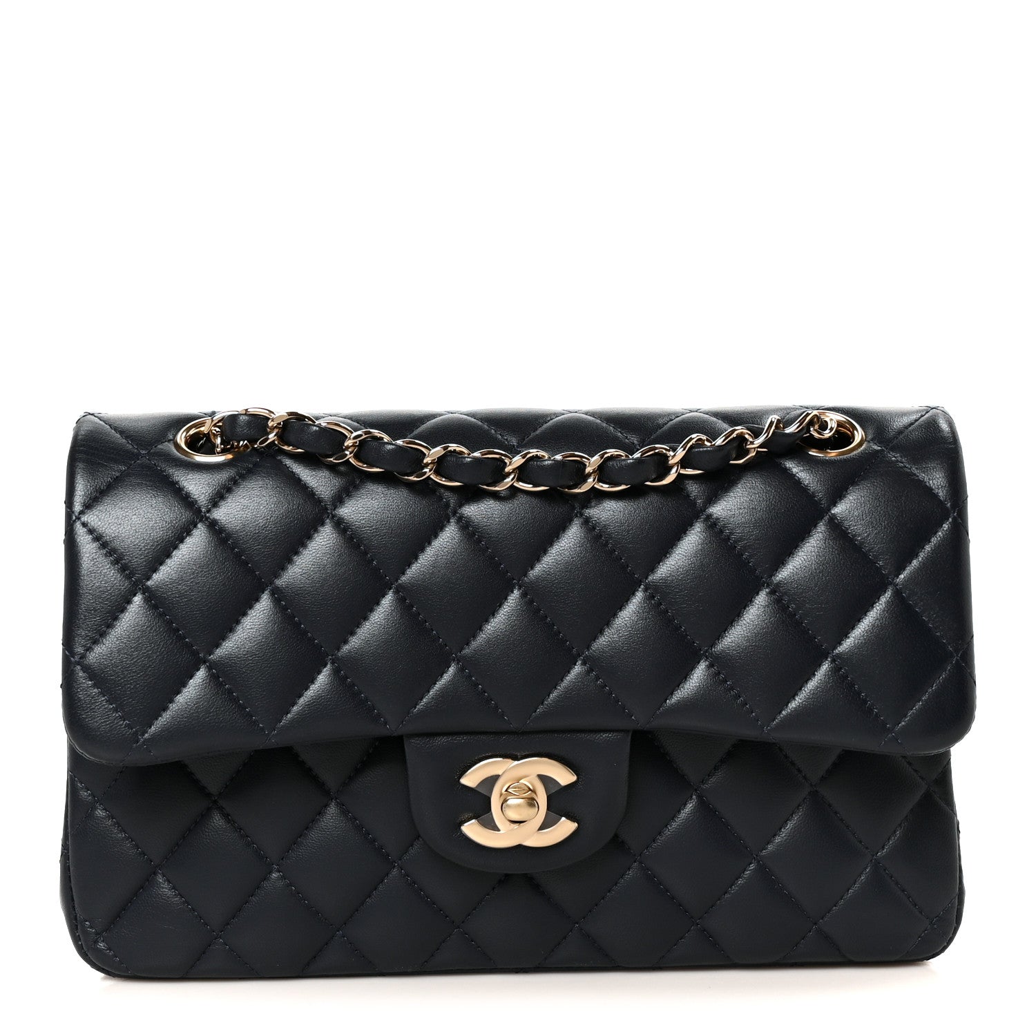 Lambskin Quilted Small Double Flap Navy