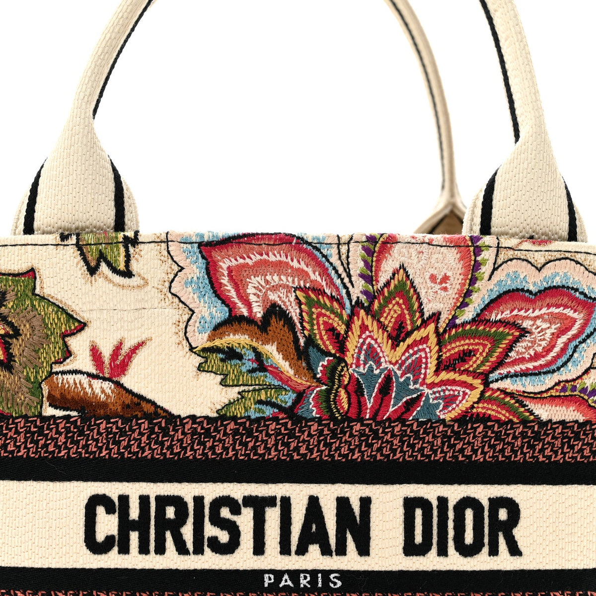 Canvas Embroidered Floral Panier Chapeau Tote White Multicolor