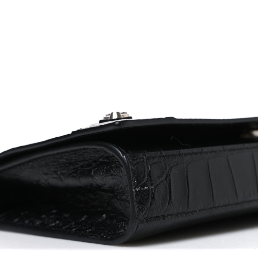 Crocodile Embossed Calfskin Classic Silver Hardware Le City Wallet On Chain Silver