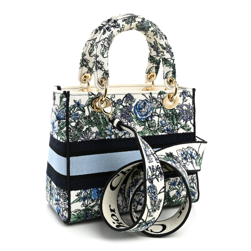 Canvas Embroidered Chardons Toile De Jouy Medium Lady D-Lite Blue Multicolor
