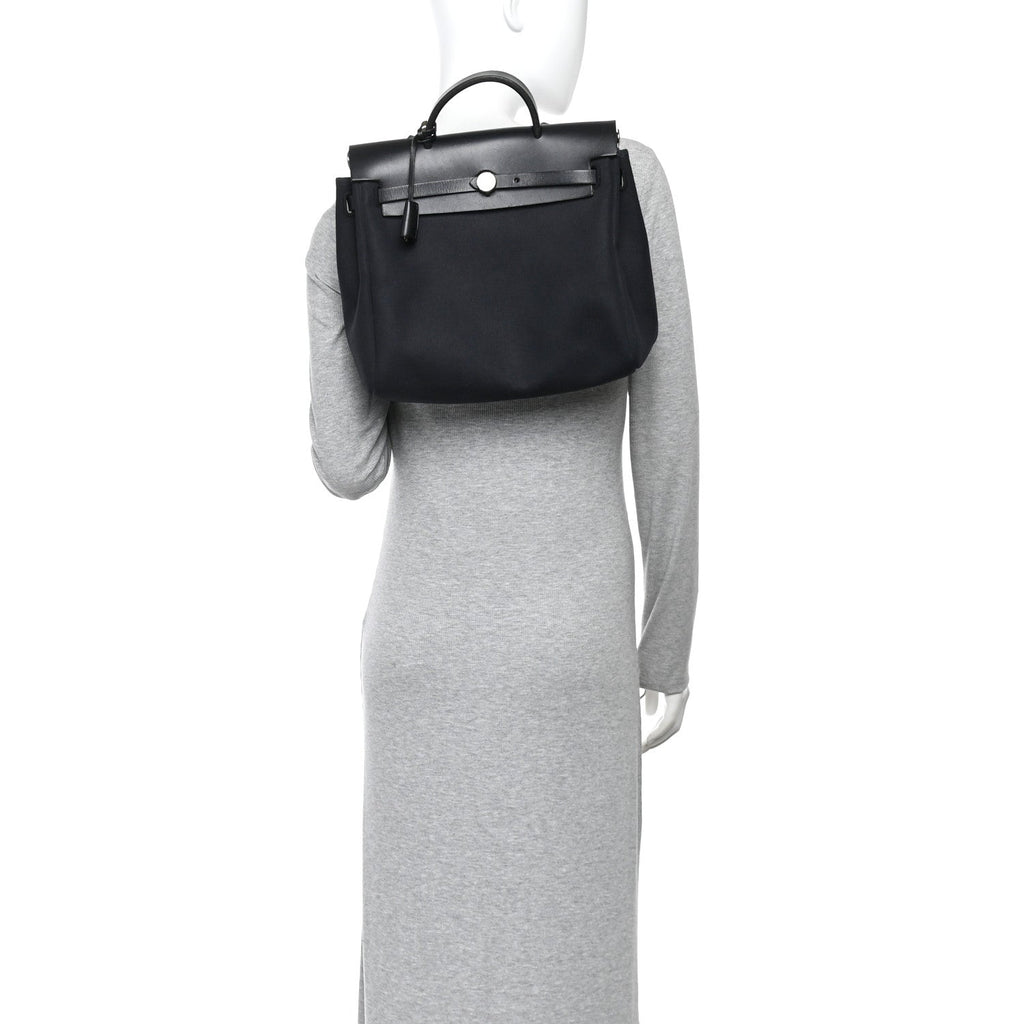 Toile Vache Calfskin Herbag 30 PM Backpack Black