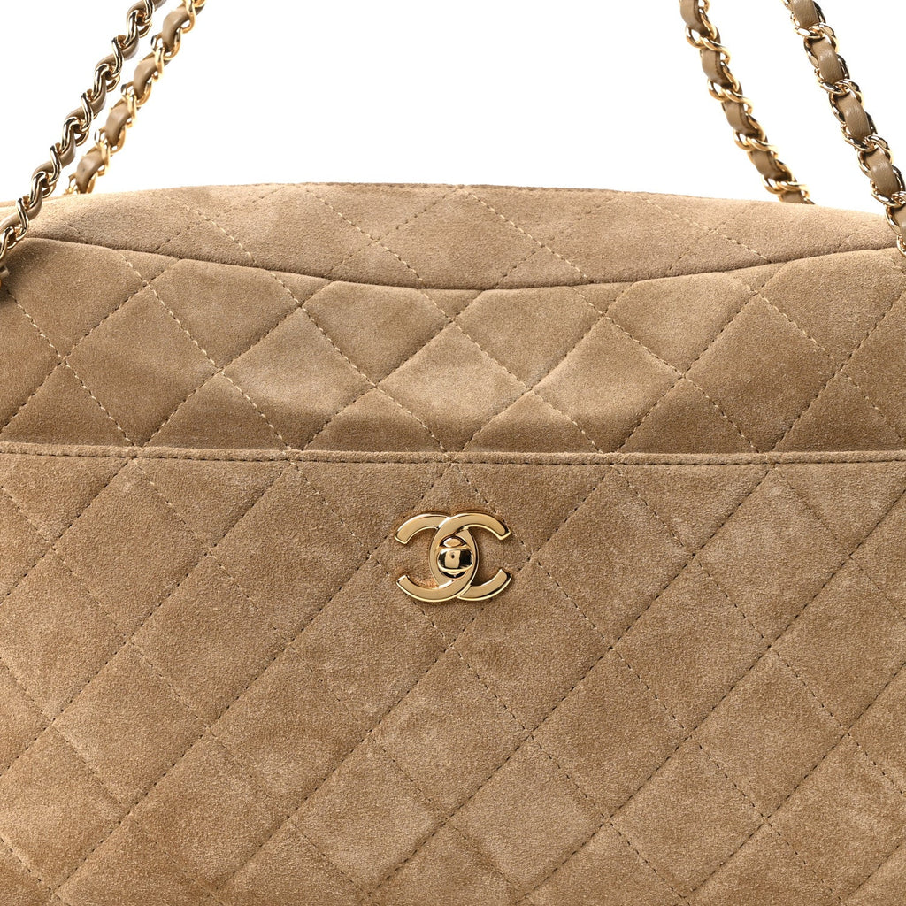 Suede Calfskin Maxi Camera Case Dark Beige