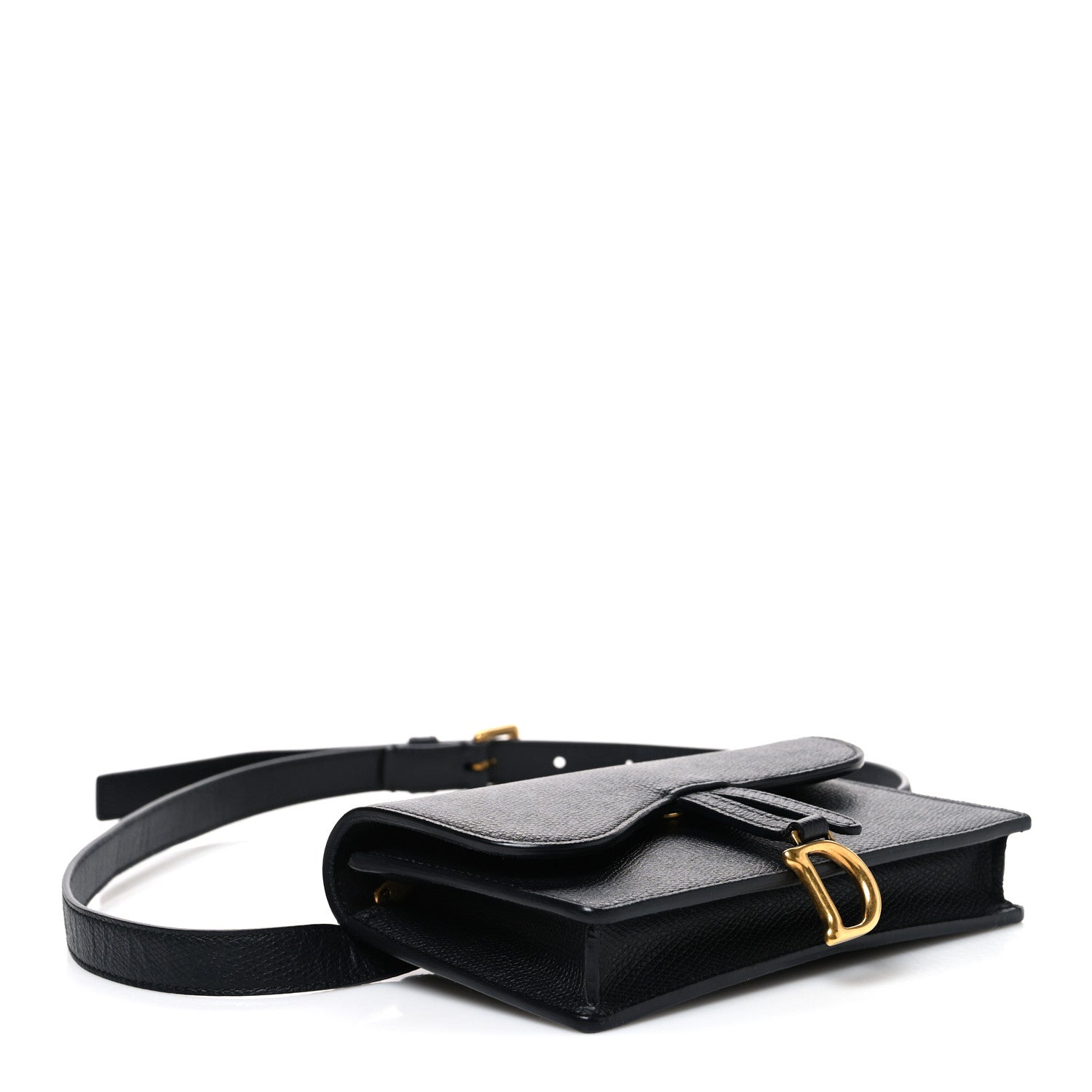 Grained Calfskin Saddle Belt Bag Black