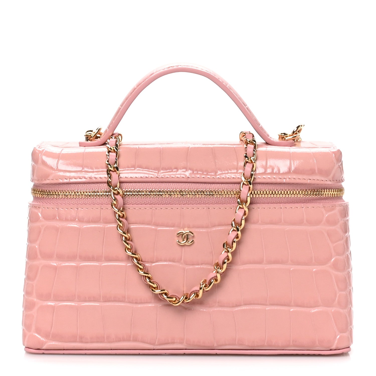 Calfskin Crocodile Embossed Crococo Exoticoco Vanity With Chain Light Pink
