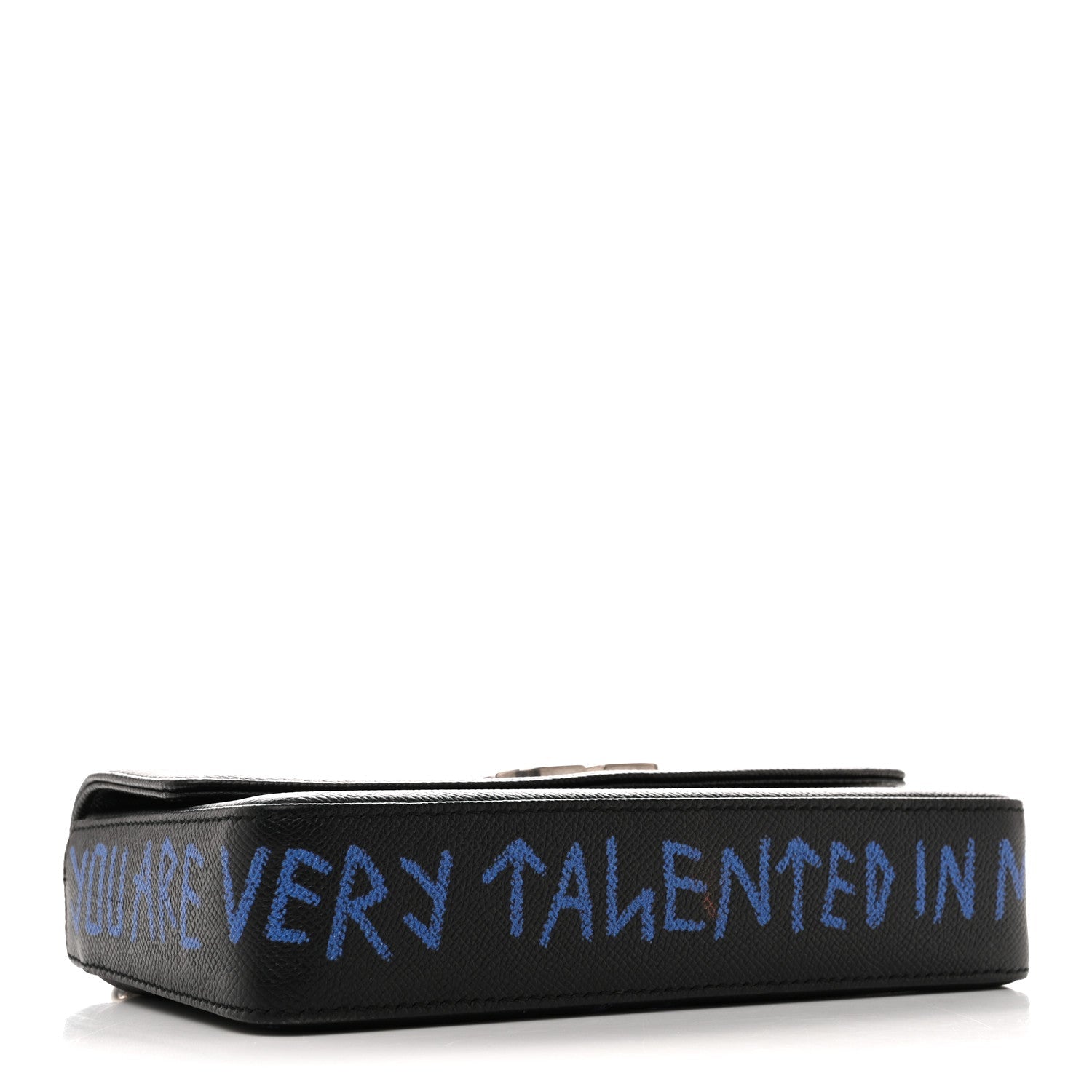 Grained Calfskin Graffiti BB Chain Wallet Black Bleu Violet