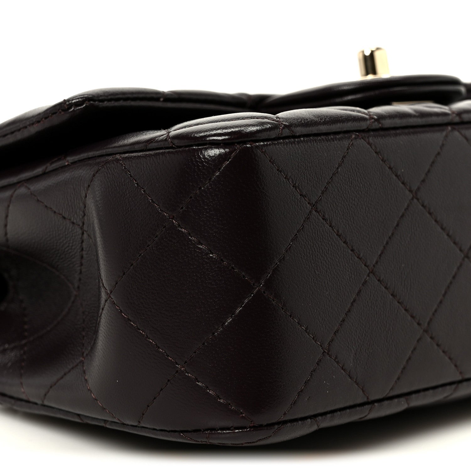 Lambskin Quilted Mini Top Handle Rectangular Flap Dark Brown