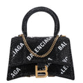 Strass Suede Allover Logo Hourglass Top Handle Bag XS with Chain Black White