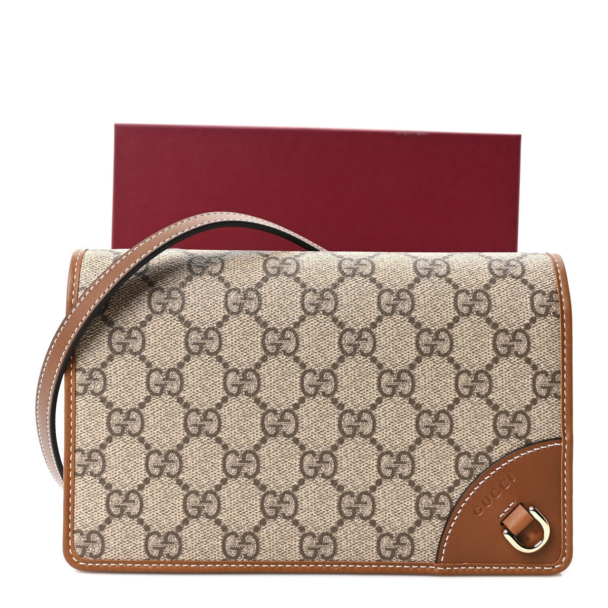 GG Emblem Monogram Wallet With Strap Beige Brown