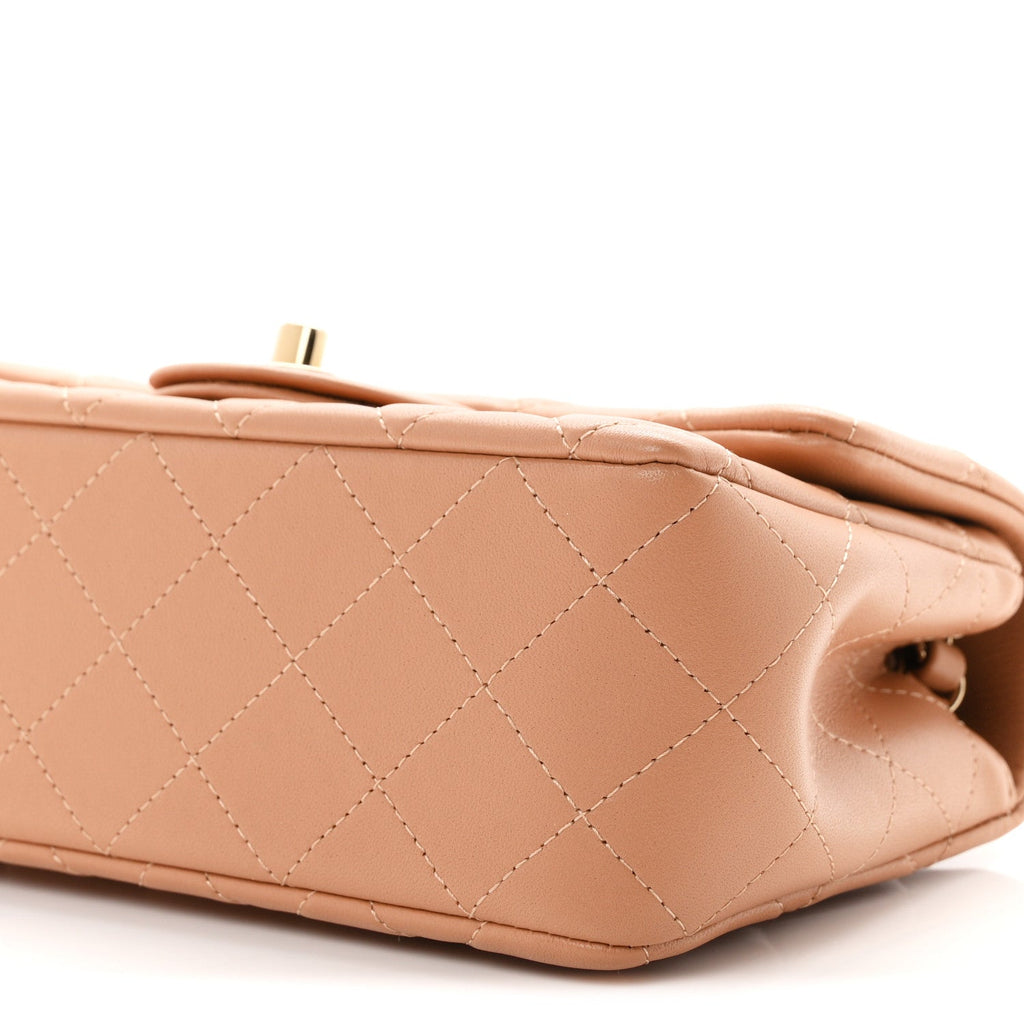 Lambskin Quilted Mini Rectangular Flap Dark Beige