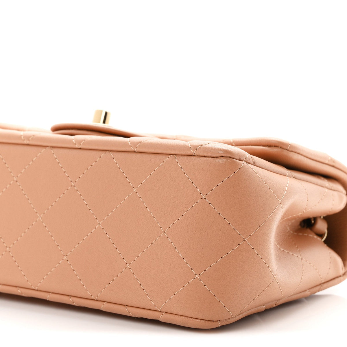 Lambskin Quilted Mini Rectangular Flap Dark Beige