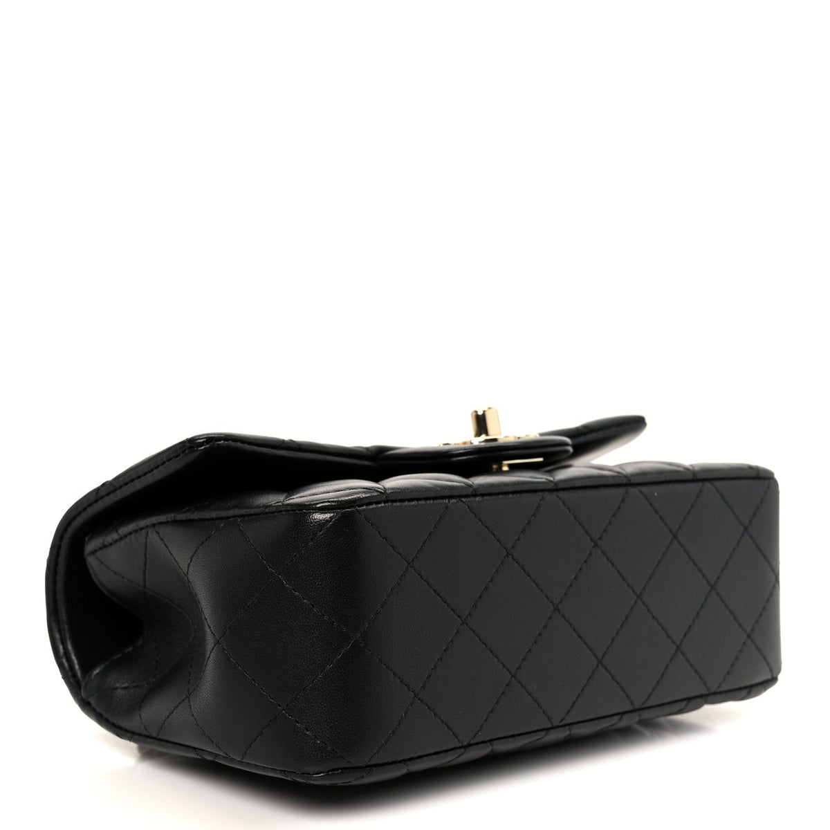 Lambskin Quilted Mini Top Handle Rectangular Flap Black