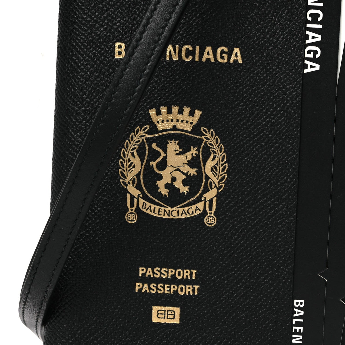 Textured Calfskin Passport Phone Holder Black