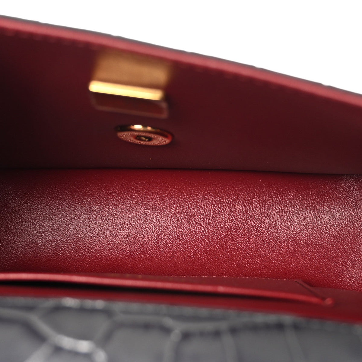 Calfskin Crocodile Embossed Turn Around Mini Flap Dark Grey