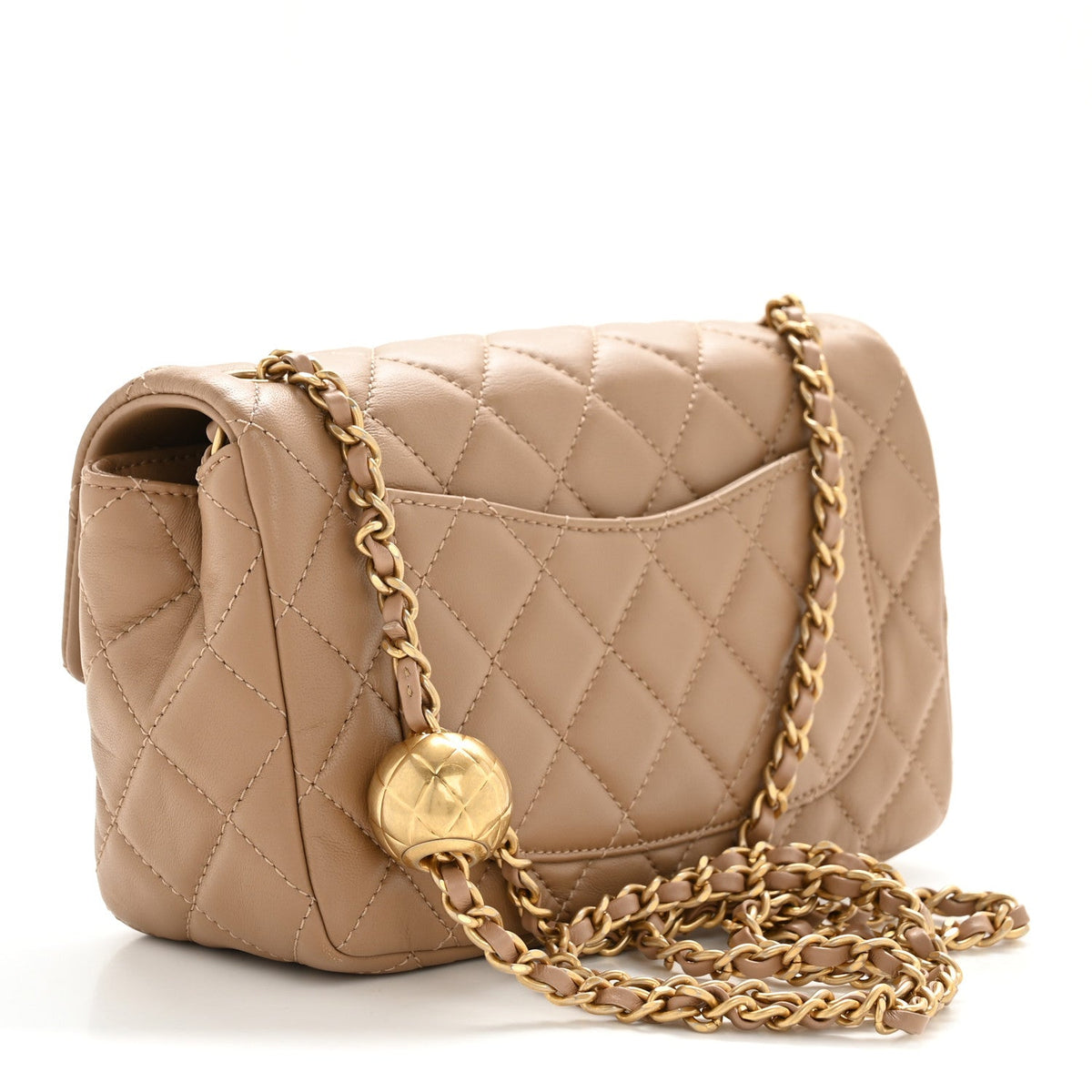 Lambskin Quilted Mini Rectangular Pearl Crush Flap Beige