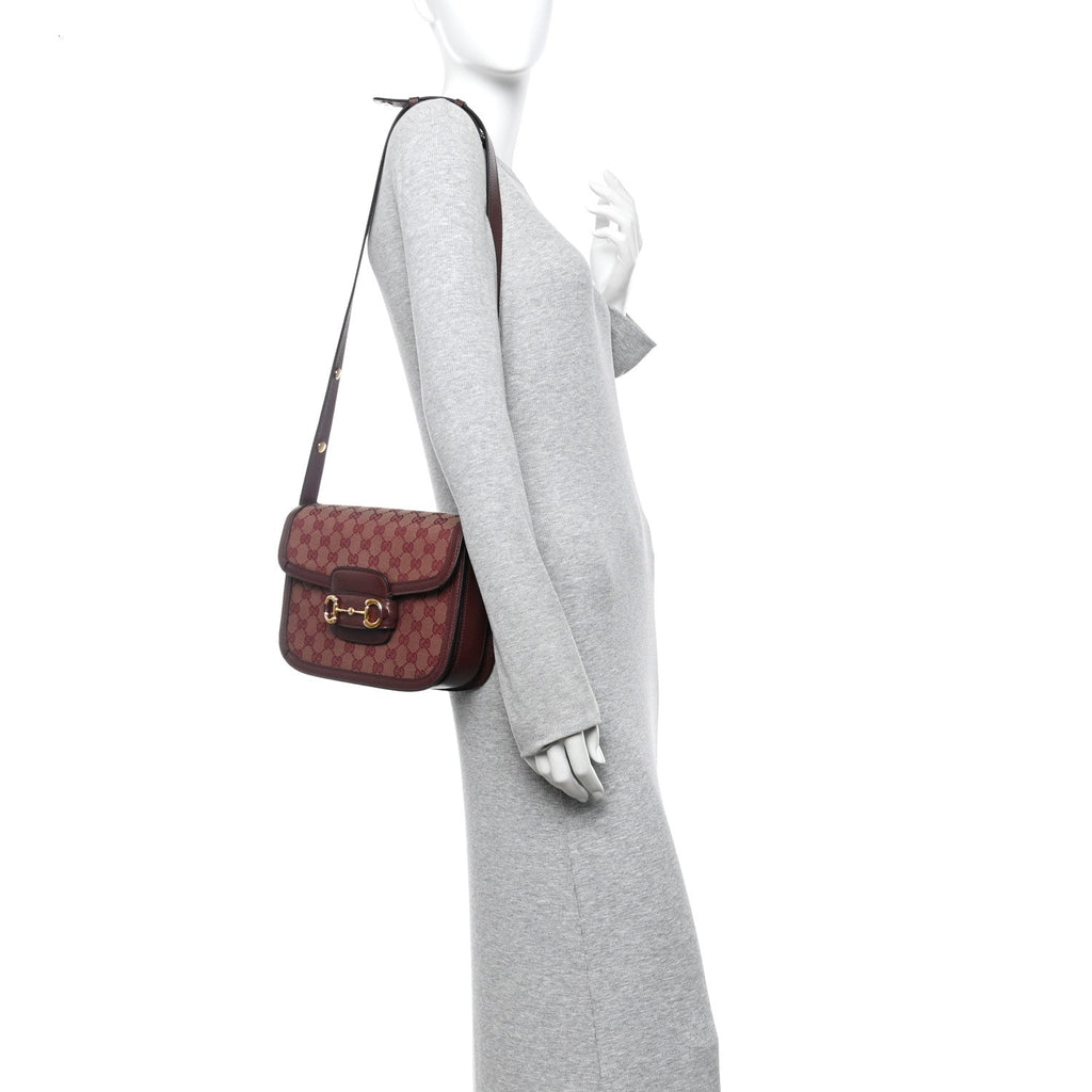 Monogram Textured Dollar Calfskin Horsebit 1955 Shoulder Bag Sahara Rubino Chardonnay