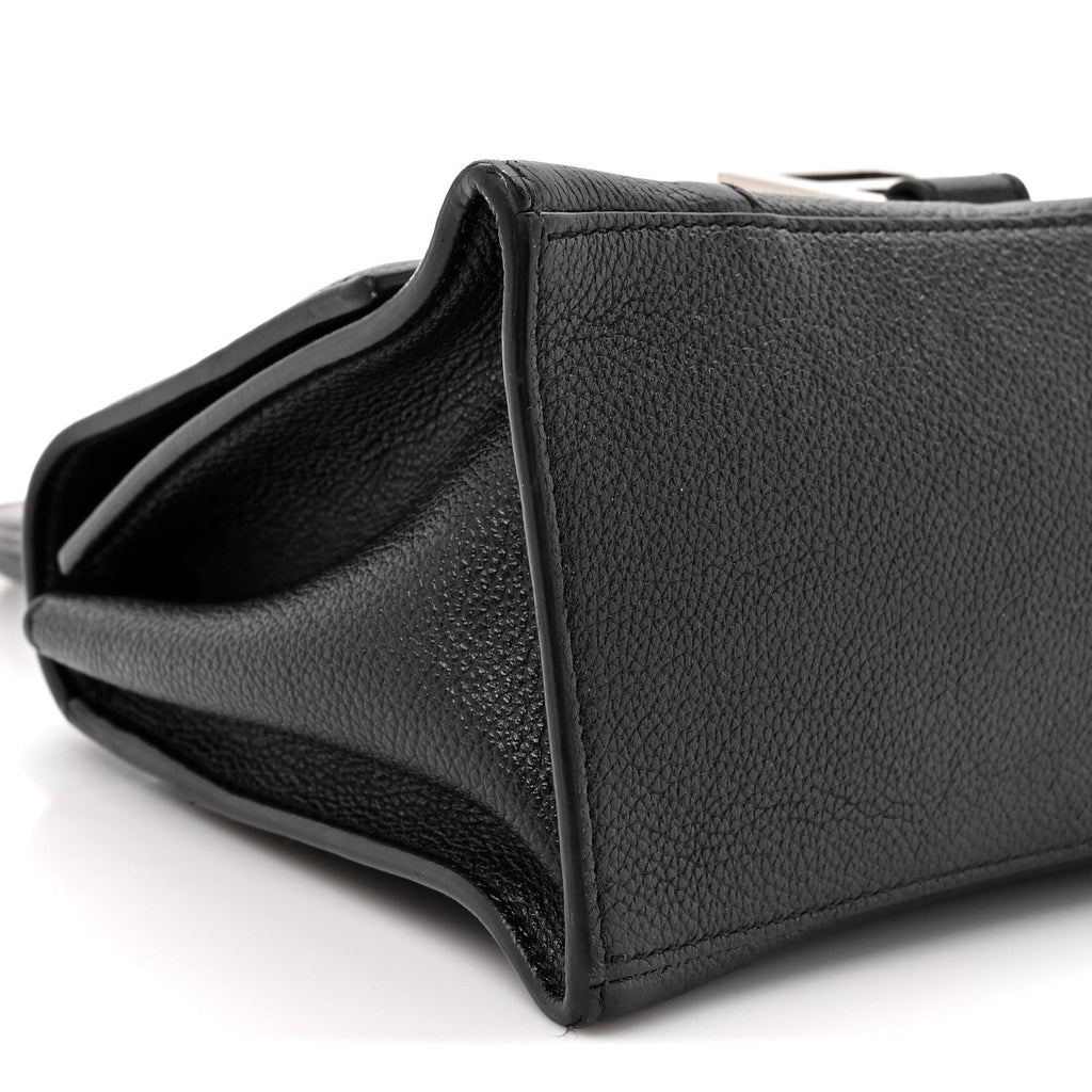 Grained Calfskin Small Hourglass Top Handle Bag Black