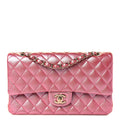 Iridescent Caviar Quilted Medium Double Flap Dark Pink