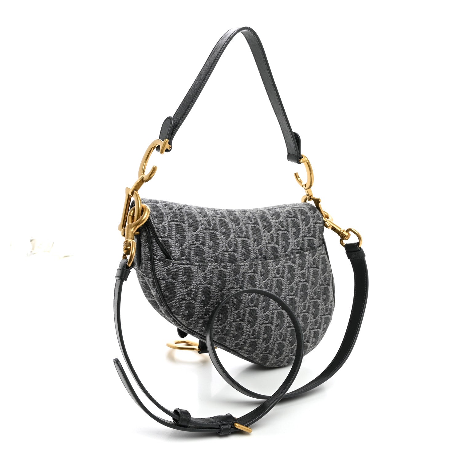 Denim Oblique Jacquard Saddle Bag With Strap Grey