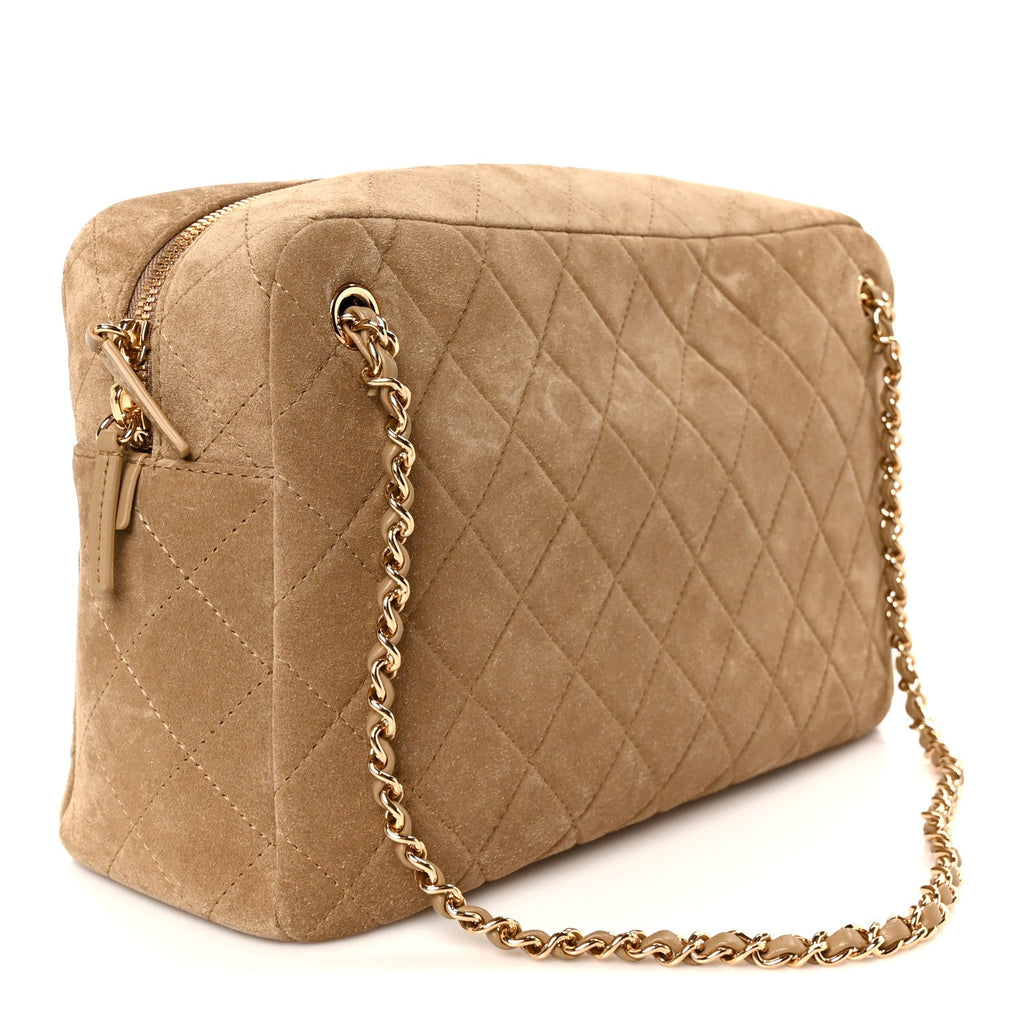Suede Calfskin Quilted Camerissimo Camera Case Dark Beige