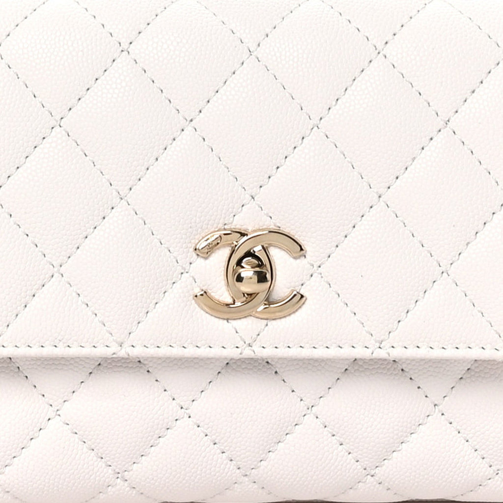 Caviar Quilted Mini Coco Handle Flap White
