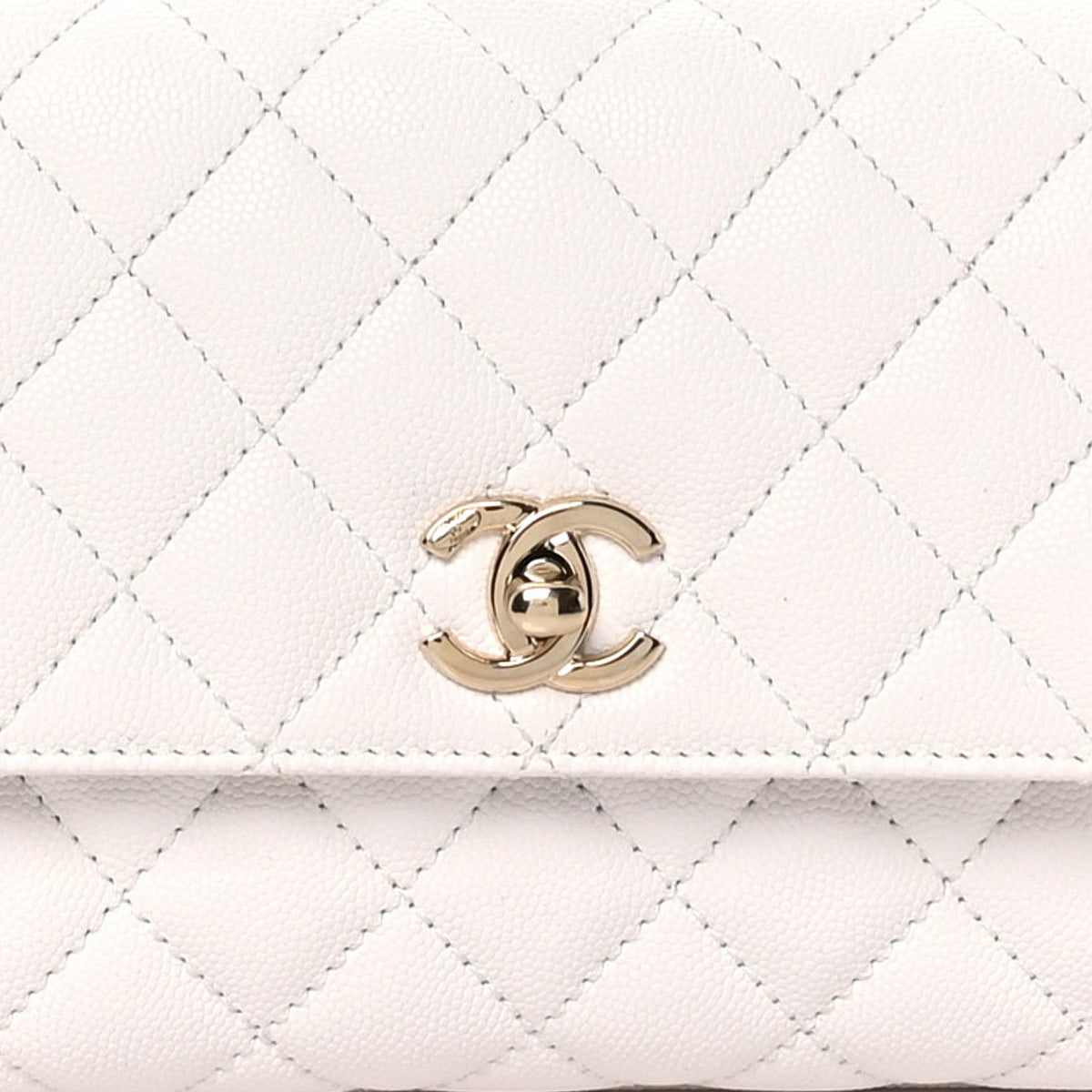 Caviar Quilted Mini Coco Handle Flap White